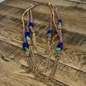 Chicos multi strand metal and Bead 36”Necklace ethnic boho purple blue turquoise